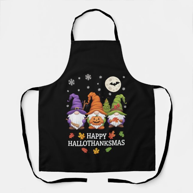Happy Hallothanksmas Gnomes Lover Halloween Xmas Schürze (Vorderseite)