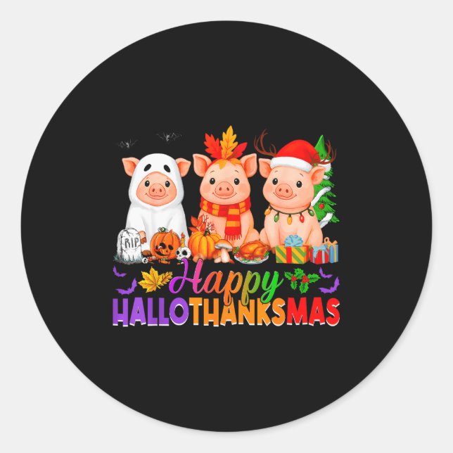 Happy Hallothanksmas Gs Halloween Thanksgiving Chr Runder Aufkleber (Vorderseite)