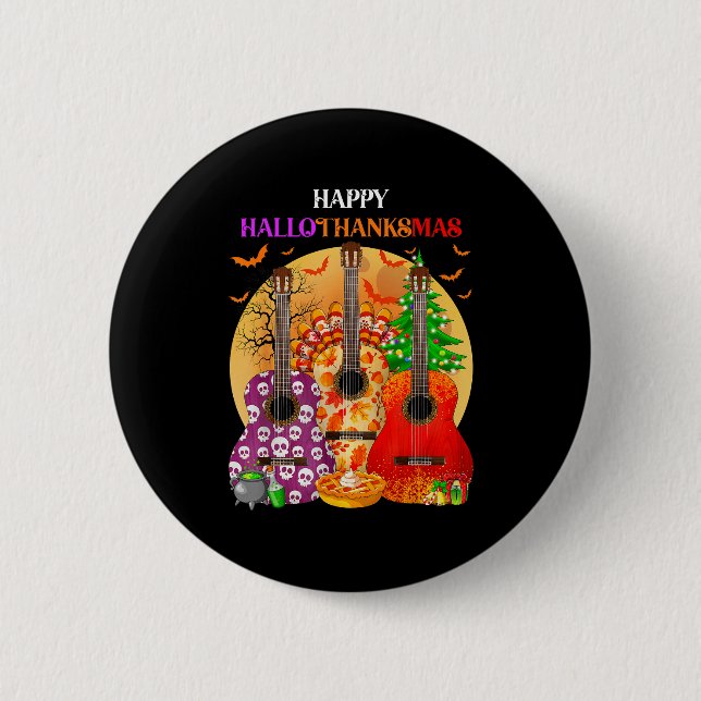 Happy Hallothanksmas Guitar Halloween Thanksgiving Button (Vorderseite)