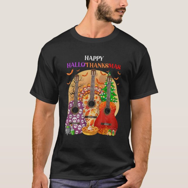 Happy HalloThanksMas Guitar Halloween Thanksgiving T-Shirt (Vorderseite)