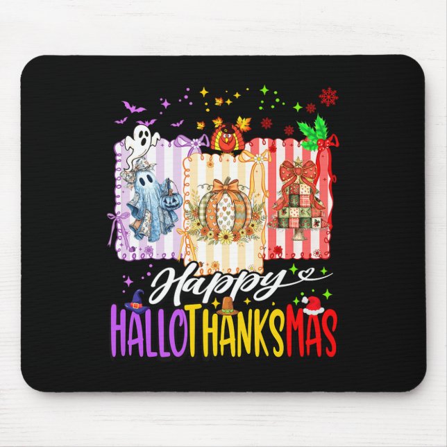 Happy Hallothanksmas Halloween Ghost Pumpkin Xmas Mousepad (Vorne)
