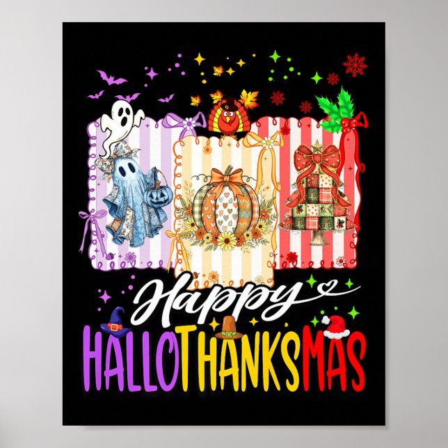 Happy Hallothanksmas Halloween Ghost Pumpkin Xmas Poster (Vorne)