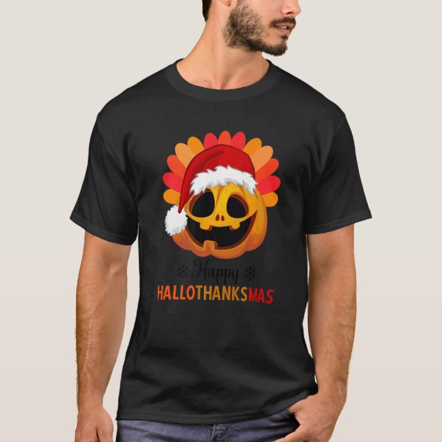 Happy Hallothanksmas Halloween Pumpkin Weihnachten T-Shirt (Vorderseite)