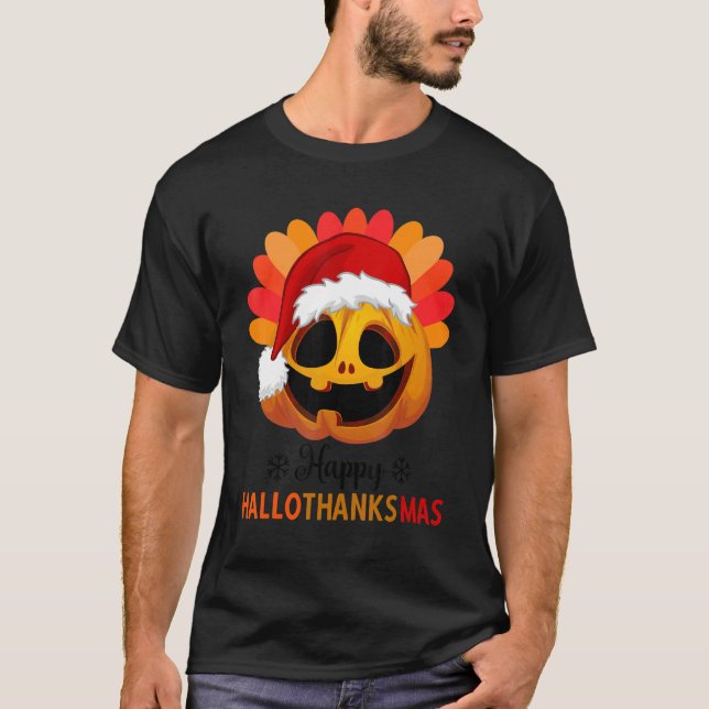 Happy Hallothanksmas Halloween Pumpkin Weihnachten T-Shirt (Vorderseite)