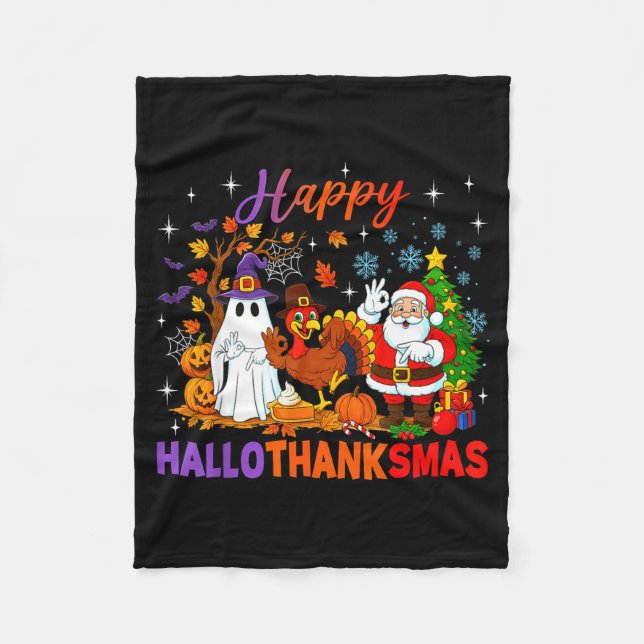 Happy Hallothanksmas Halloween Thanksgiving 67 Chr Fleecedecke (Vorderseite)