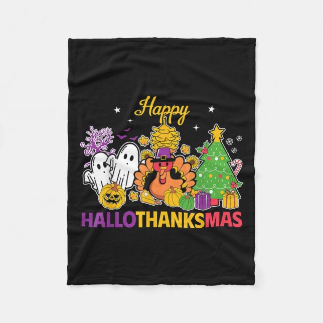 Happy Hallothanksmas Halloween Thanksgiving Christ Fleecedecke (Vorderseite)