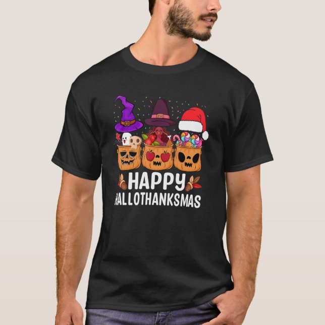 Happy Hallothanksmas Halloween Thanksgiving Christ T-Shirt (Vorderseite)