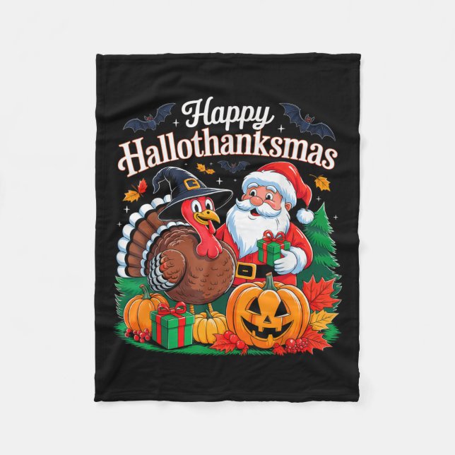 Happy Hallothanksmas Halloween Thanksmas Xmas Than Fleecedecke (Vorderseite)