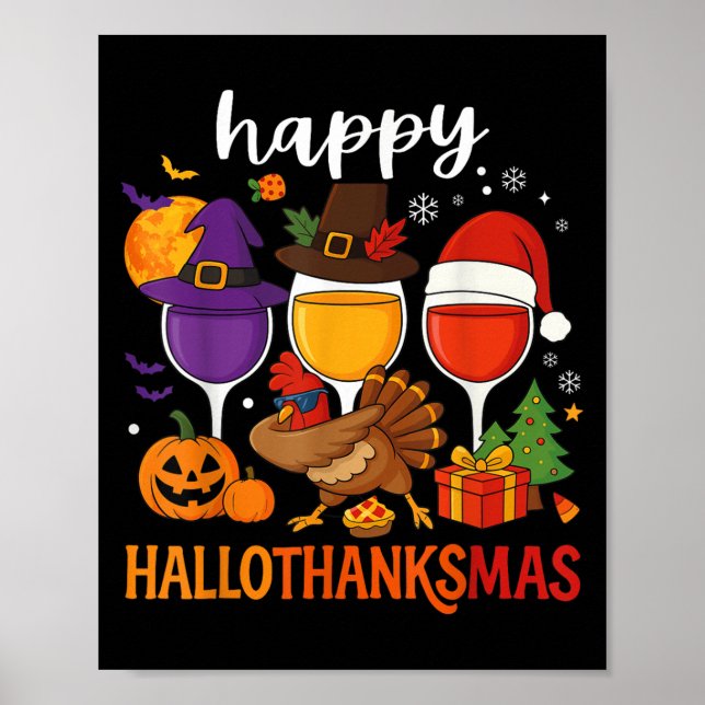 Happy Hallothanksmas Halloween Wine Erntedank C Poster (Vorne)