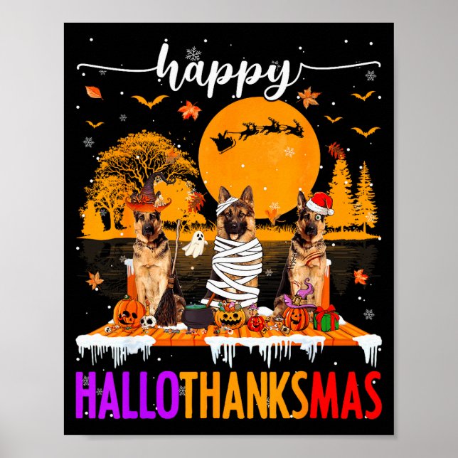 Happy Hallothanksmas Halloween Xmas German Shepher Poster (Vorne)