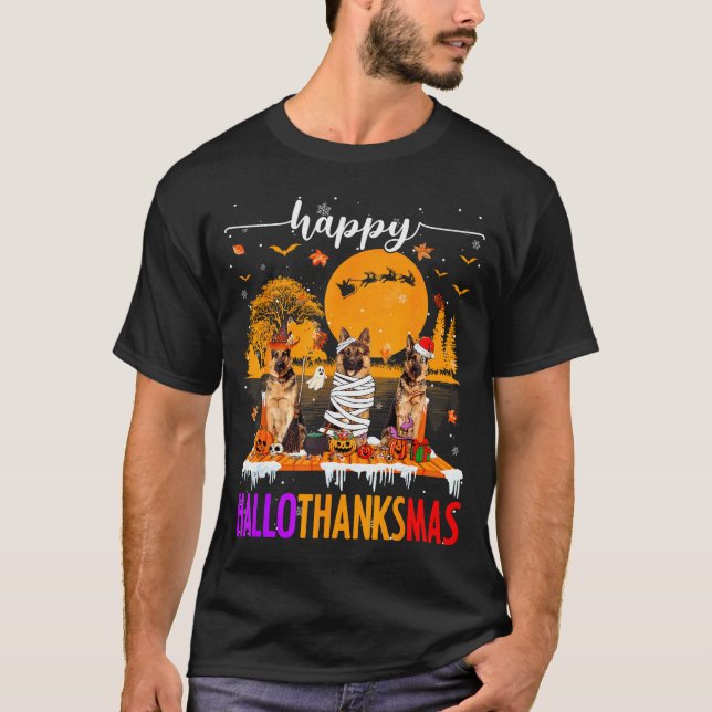 Happy Hallothanksmas Halloween Xmas German Shepher T-Shirt (Vorderseite)