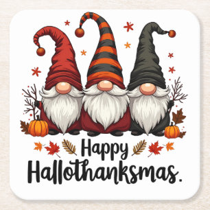 Happy Hallothanksmas Halloween Xmas Gnomes Rechteckiger Pappuntersetzer
