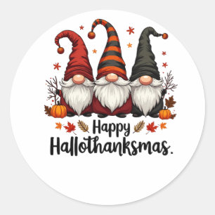 Happy Hallothanksmas Halloween Xmas Gnomes Runder Aufkleber