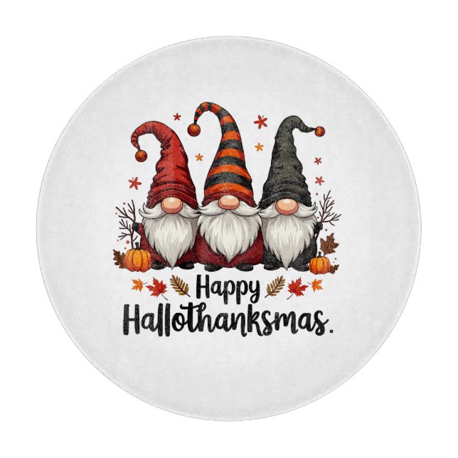 Happy Hallothanksmas Halloween Xmas Gnomes Schneidebrett (Vorderseite)