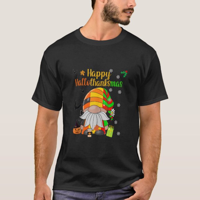Happy HalloThanksmas HallowThanksmas Gnome Hat Pum T-Shirt (Vorderseite)