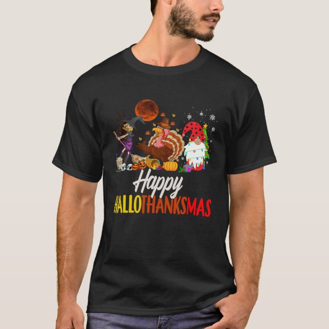 Happy Hallothanksmas Hexe Türkei Halloween T-Shirt (Vorderseite)