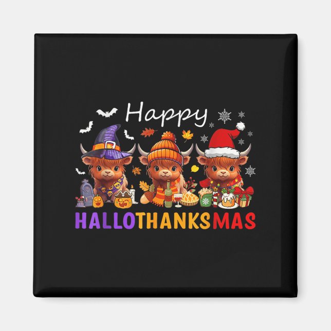 Happy Hallothanksmas Highland Cow Halloween Merry Magnet (Vorne)