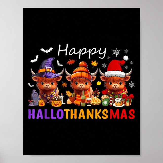 Happy Hallothanksmas Highland Cow Halloween Merry Poster (Vorne)