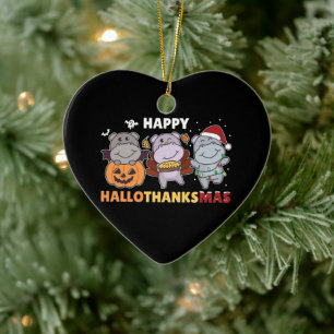 Happy Hallothanksmas Hippos Christmas Hippo Cerami Keramik Ornament