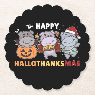 Happy Hallothanksmas Hippos Weihnachts Hippo Paper Untersetzer