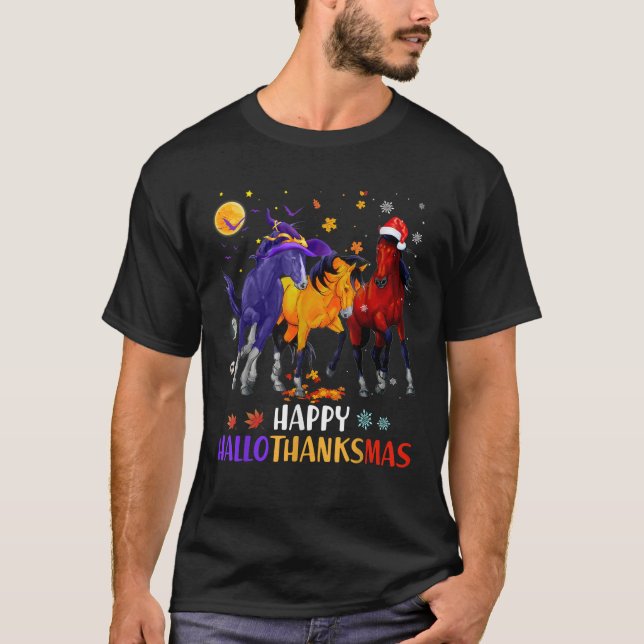 Happy Hallothanksmas Horse Halloween Thanksgiving  T-Shirt (Vorderseite)