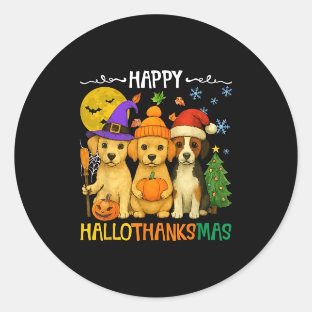 Happy Hallothanksmas Hund Liebhaber Funny Holiday  Runder Aufkleber (Vorderseite)
