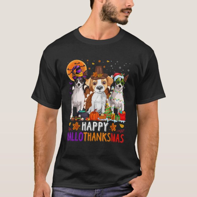 Happy Hallothanksmas Jack Russell Terrier Dog Hall T-Shirt (Vorderseite)