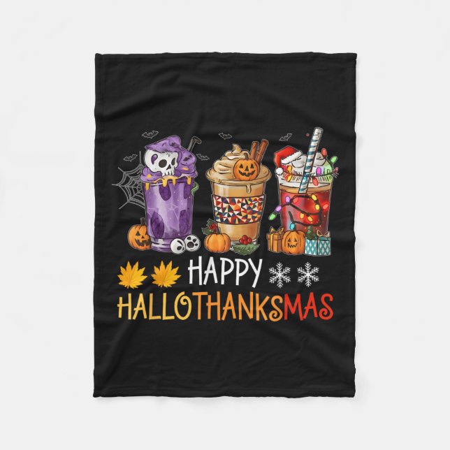 Happy Hallothanksmas-Kaffeehauskaffee Halloween-Er Fleecedecke (Vorderseite)