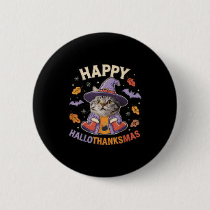 Happy Hallothanksmas Katze HexenkKostüm Herbstmuck Button