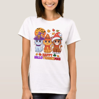 Happy Hallothanksmas Katzen T - Shirt Niedlich Hol