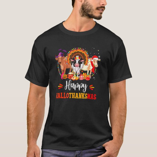 Happy Hallothanksmas Kuh Türkei Halloween Thanksgi T-Shirt (Vorderseite)