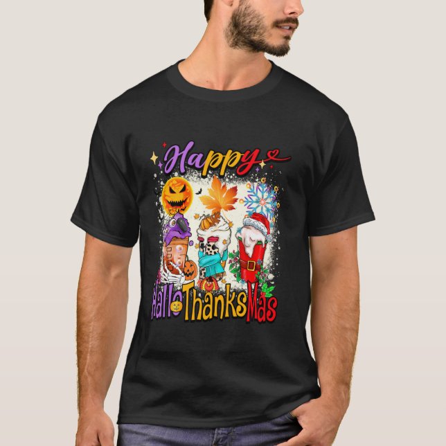 Happy Hallothanksmas Latte Halloween Erntedank T-Shirt (Vorderseite)