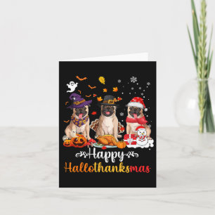 Happy Hallothanksmas Mops Hund Halloween Karte