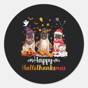Happy Hallothanksmas Mops Hund Halloween Runder Aufkleber
