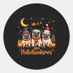 Happy Hallothanksmas Mops Hunde Halloween Thanksgi Runder Aufkleber