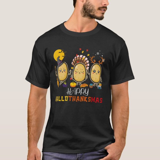 Happy Hallothanksmas Niedlich Spud Potato Hallowee T-Shirt (Vorderseite)