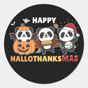 Happy Hallothanksmas Pandas Christmas Panda Classi Runder Aufkleber