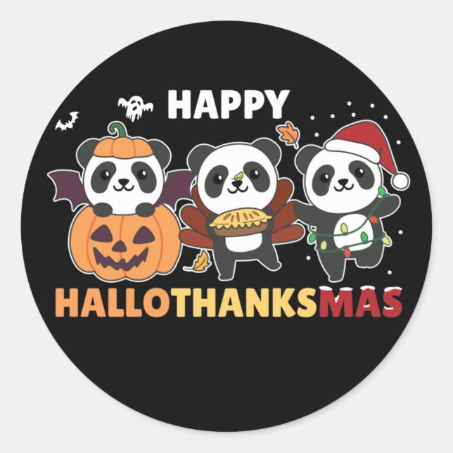 Happy Hallothanksmas Pandas Christmas Panda Classi Runder Aufkleber (Vorderseite)
