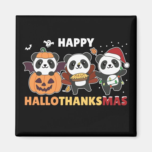 Happy Hallothanksmas Pandas Christmas Panda Magnet (Vorne)