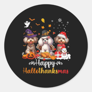 Happy Hallothanksmas Poodle Dog Halloween Christma Runder Aufkleber