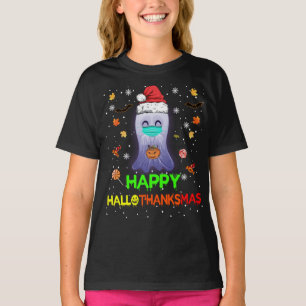 Happy Hallothanksmas Pumpkin Ghost Weihnachtsmannm T-Shirt
