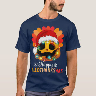 Happy Hallothanksmas Pumpkin mit Xmas Lights & Sa T-Shirt