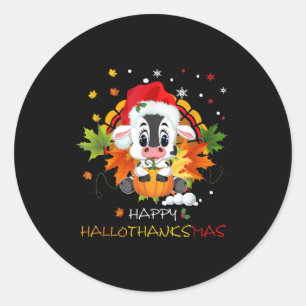 Happy Hallothanksmas Pumpkin Türkei Niedliche Kuh Runder Aufkleber