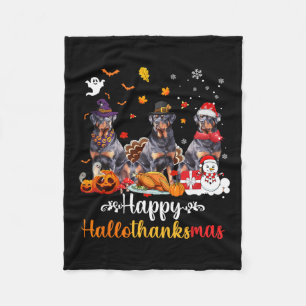 Happy Hallothanksmas Rottweiler Hund Halloween Chr Fleecedecke