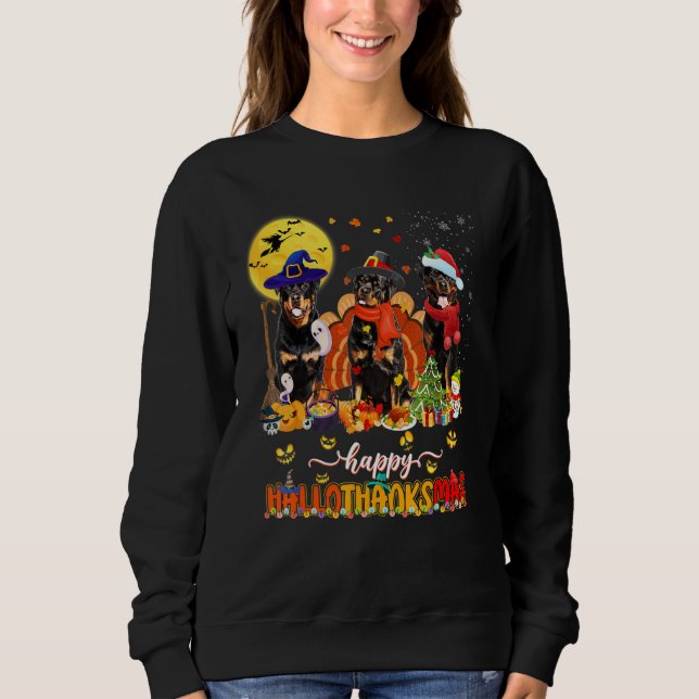 Happy Hallothanksmas Rottweiler Wizard Hat Turkey  Sweatshirt (Vorderseite)