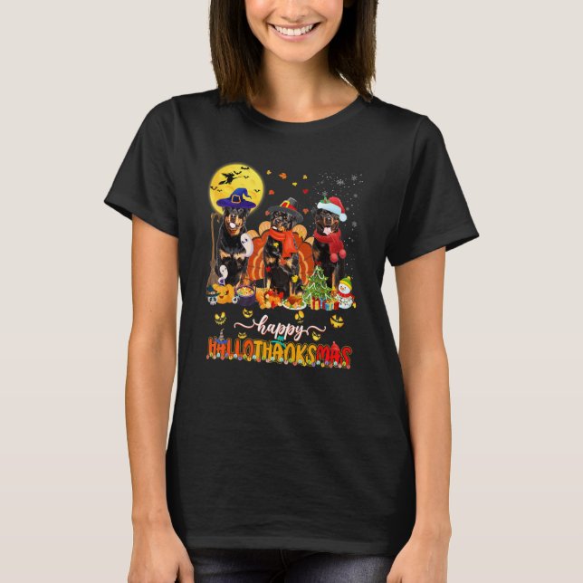 Happy Hallothanksmas Rottweiler Wizard Hat Turkey  T-Shirt (Vorderseite)