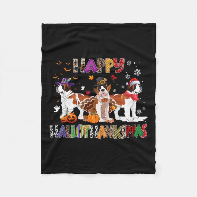 Happy Hallothanksmas Saint Bernard Dog Halloween C Fleecedecke (Vorderseite)