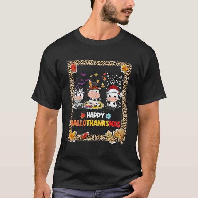 Happy Hallothanksmas Santa Cow Halloween Thanksgiv T-Shirt (Vorderseite)