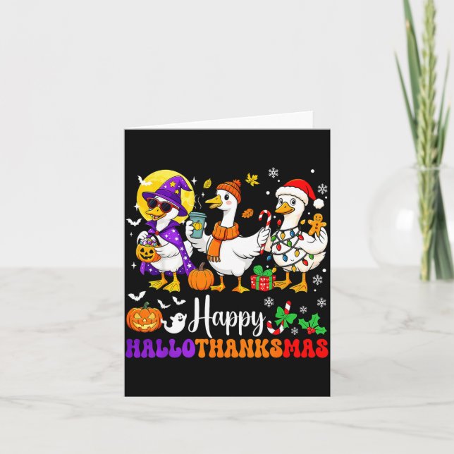 Happy Hallothanksmas Santa Goose Witch Soky Season Karte (Vorderseite)