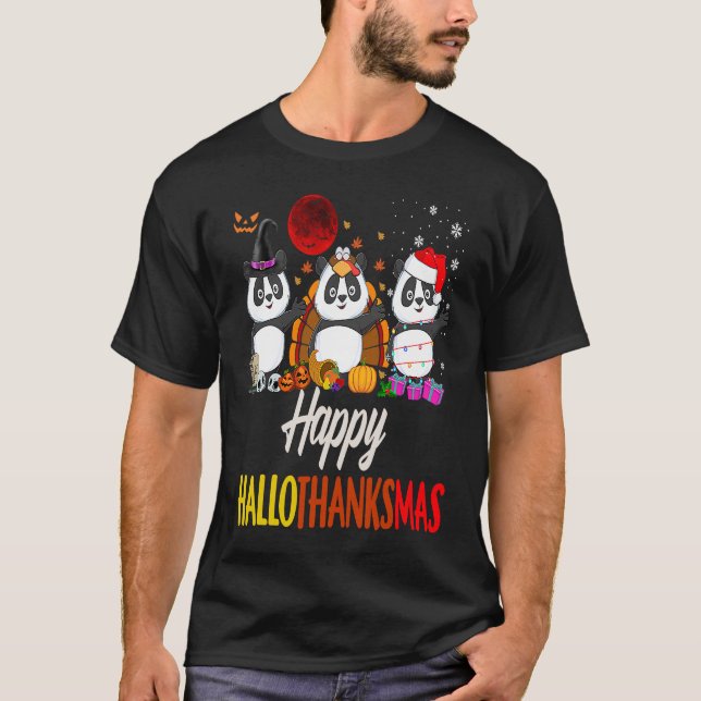 Happy Hallothanksmas Santa Panda Halloween Thanksg T-Shirt (Vorderseite)